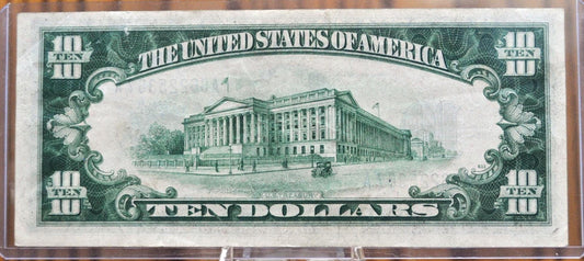 1934 10 Dollar Silver Certificate - F/VF (Fine-Very Fine) Grade / Condition - Blue Seal 1934 Ten Dollar Silver Cert - Fr#1701, Fr1701