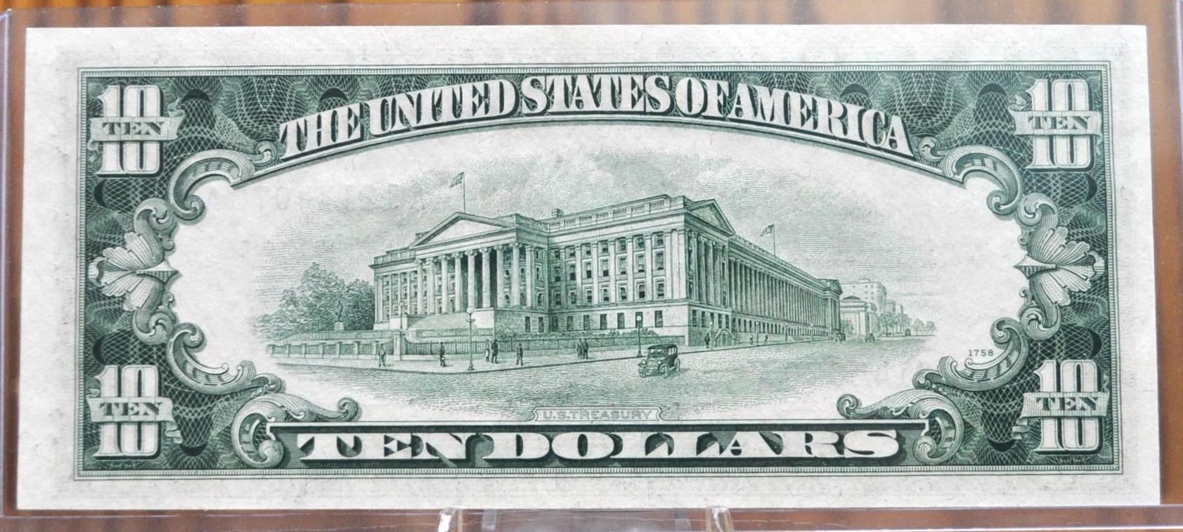 1953 Blue Seal 10 Dollar Silver Certificate Fr#1706- Choice AU Grade / Condition - 1953 Ten Dollar Silver Certificate