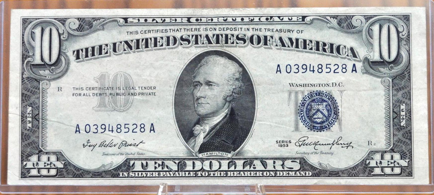 1953 Blue Seal 10 Dollar Silver Certificate Fr#1706- Choice AU Grade / Condition - 1953 Ten Dollar Silver Certificate