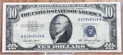 1953 Blue Seal 10 Dollar Silver Certificate Fr#1706- Choice AU Grade / Condition - 1953 Ten Dollar Silver Certificate