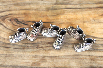 Antique 50's Inscribed Sterling Silver Baby Shoes By Napier Three Dimensional - Inscribed Names and Dates - Napier 3-D Baby Boots Charm