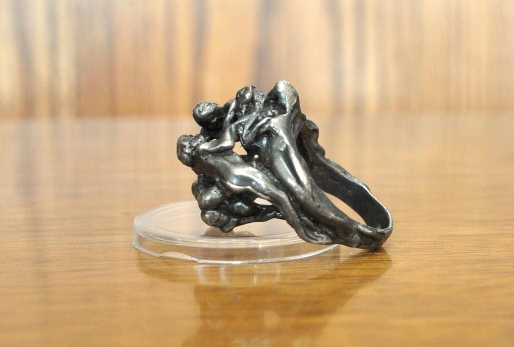Unique Hand Made Sterling Silver Sex Orgy Style Ring - 925 Sex Ring - Size 10 - Large 925 Sex Ring