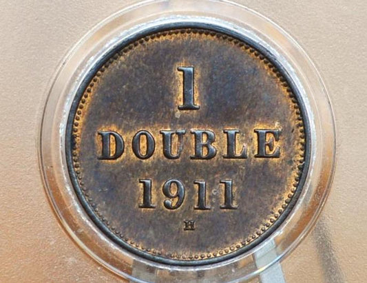 1911-H Guernesey 1 Doubles - BU Grade / Condition - Rare Coin, 90k Minted - Type-1 -