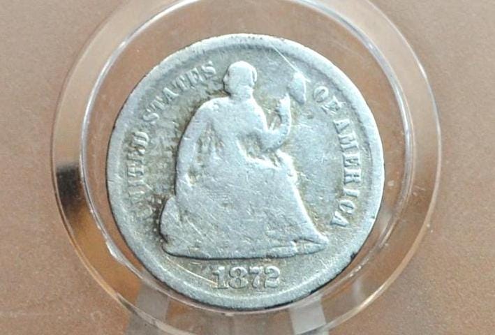 1872-S Half Dime - VG - 1872 S Below Bow Seated Liberty Half Dime - Early American Coin - 1872S Silver Half Dime Liberty Seated 1872 S Mint