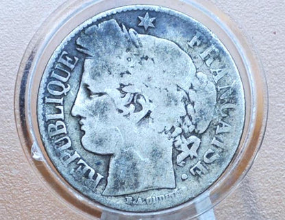 1881 French 1 Franc Coin Silver, Lower Mintage Year - Great Condition -