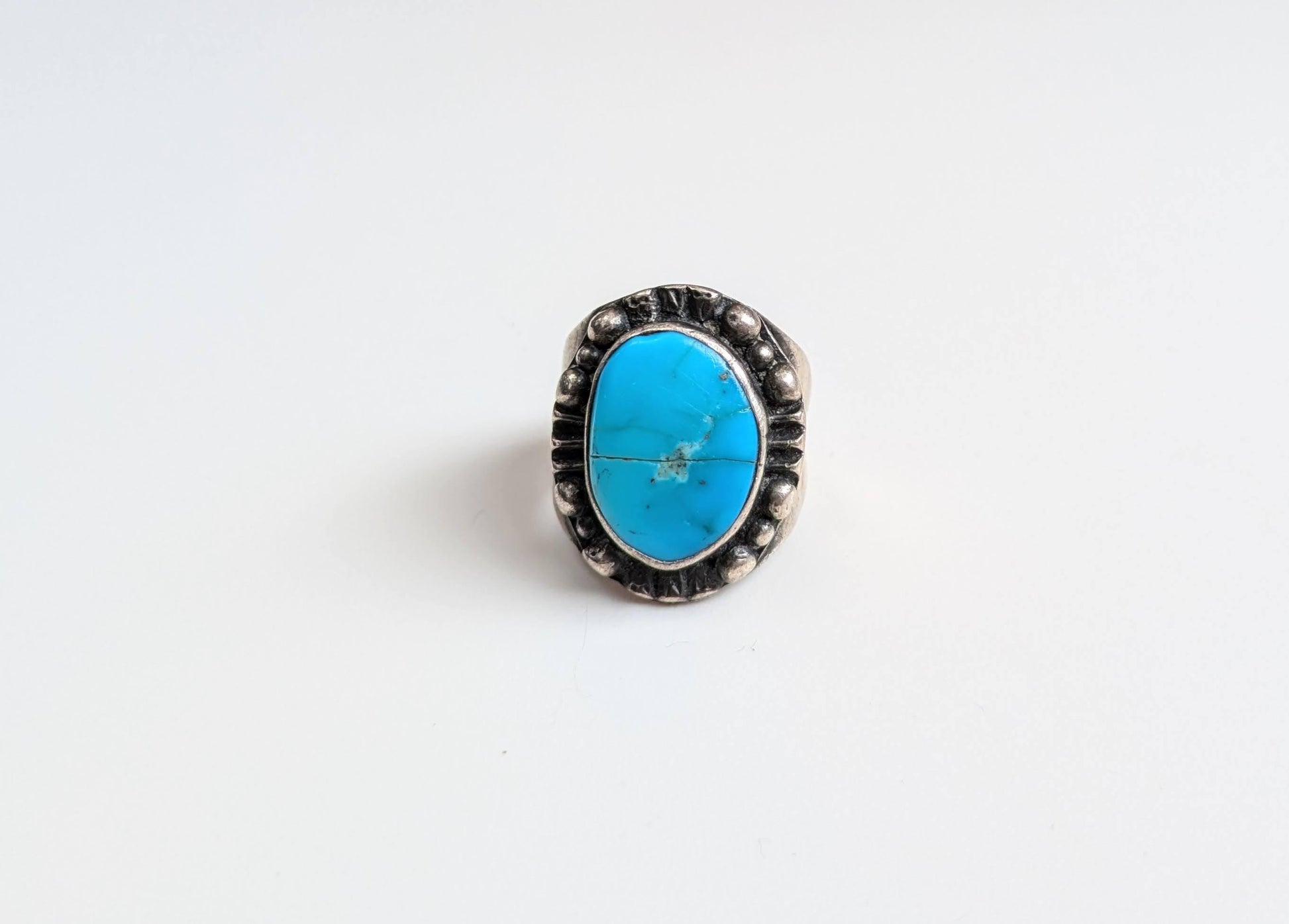 Timeworn 925 Sterling Silver Blue Turquoise Ring - Sterling Silver Turquoise Ring - Cracked Blue Turquoise Ring