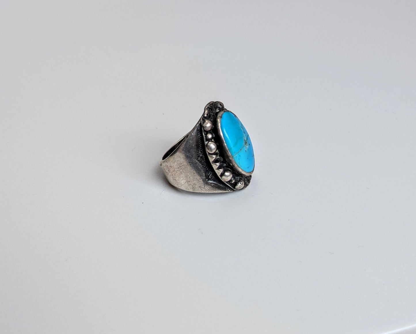 Timeworn 925 Sterling Silver Blue Turquoise Ring - Sterling Silver Turquoise Ring - Cracked Blue Turquoise Ring