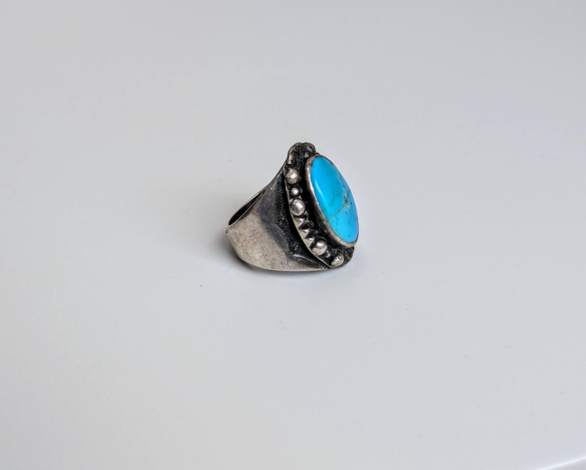 Timeworn 925 Sterling Silver Blue Turquoise Ring - Sterling Silver Turquoise Ring - Cracked Blue Turquoise Ring