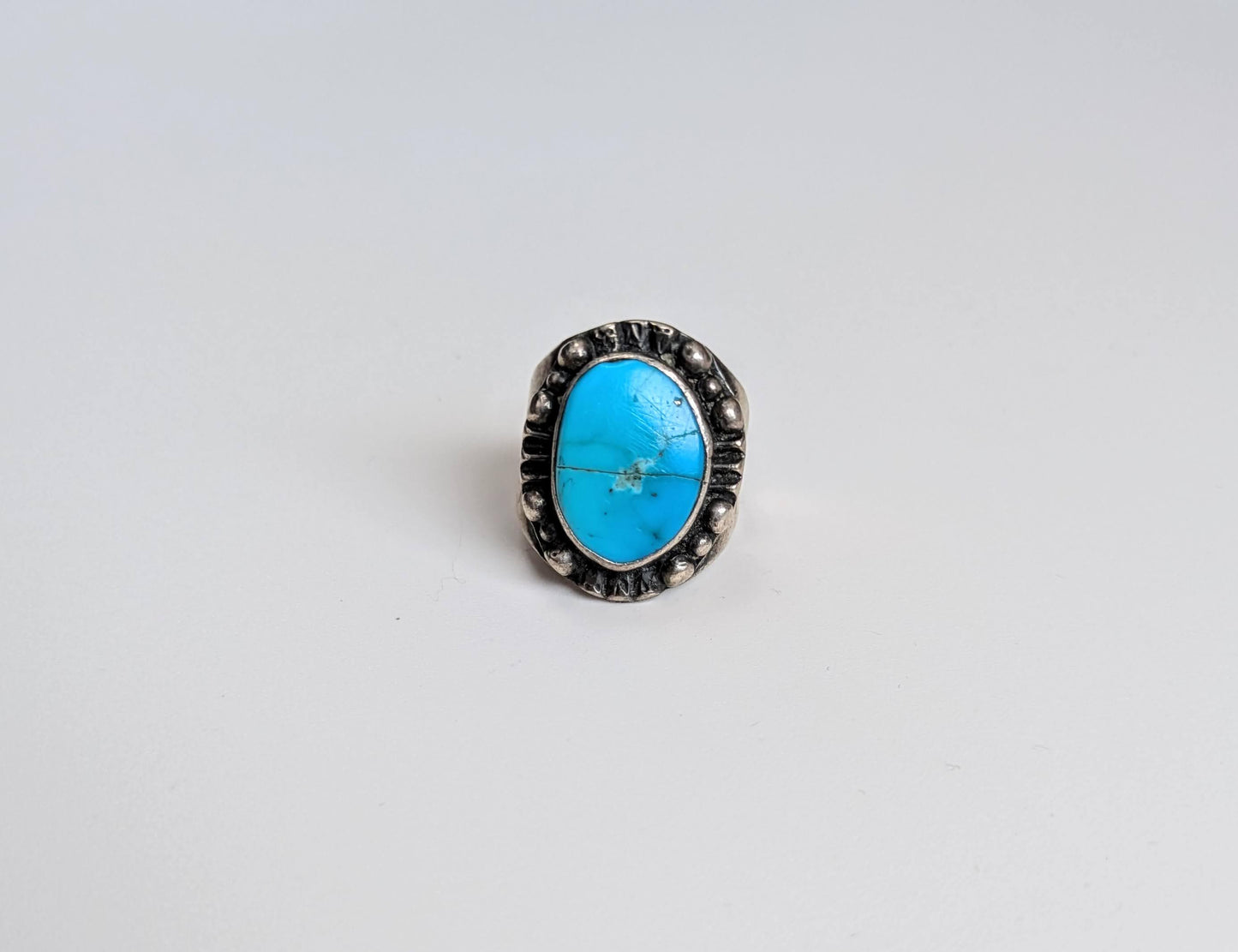 Timeworn 925 Sterling Silver Blue Turquoise Ring - Sterling Silver Turquoise Ring - Cracked Blue Turquoise Ring