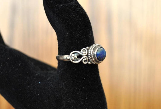 Rare Jonber Sterling Silver 925 Lapis Lazuli Circle Ring - Size 6 - Decorative Scroll and bead Design Ring