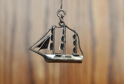 Antique 925 Sterling Silver Clipper/Barque Ship Charm - Sterling Silver Ship Charm - 19th Century Trading Ship Charm