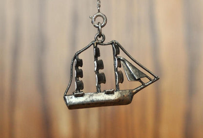 Antique 925 Sterling Silver Clipper/Barque Ship Charm - Sterling Silver Ship Charm - 19th Century Trading Ship Charm