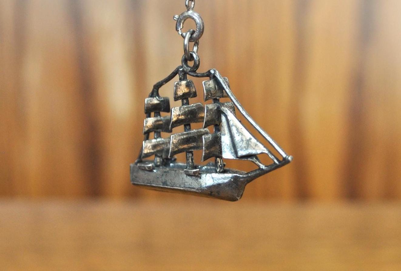Antique 925 Sterling Silver Clipper/Barque Ship Charm - Sterling Silver Ship Charm - 19th Century Trading Ship Charm