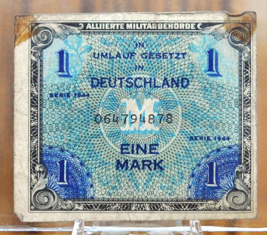 1944 Germany 1 Mark Paper Note - Allied Military WWII Issue - 1944 German One Mark Eine Mark Allied Military Banknote 1944 - P#192a