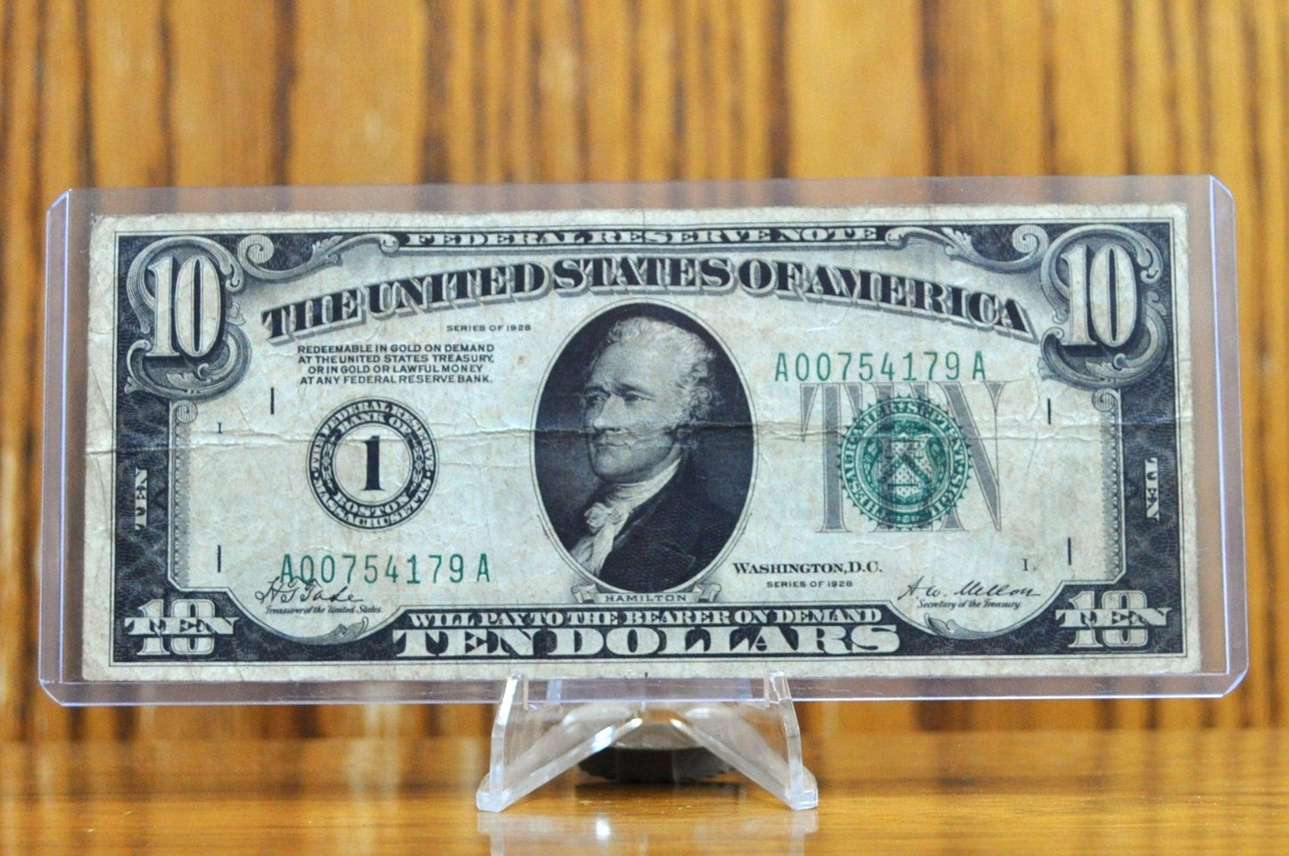 1928 10 Dollar Federal Reserve Numeral Note - Very Fine (VF) - Boston (1) Issue - Redeemable In Gold - 1928 Ten Dollar Bill- Fr#2000-A