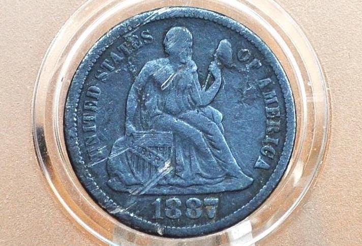 1887 Seated Liberty Dimes - VF Detail and VG+ - 1887 Silver Dime / 1887 Liberty Seated Dime - US Historic Coin - Choose by Grade -