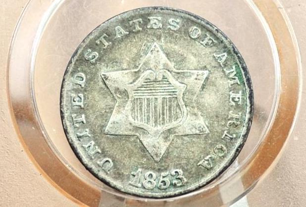 1853 Three Cent Silver US Coin - G (Good) Grade / Condition - 1853 3 Cent Trimes Silver 3 Cent Piece - Great Collection Piece