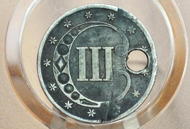 1853 Three Cent Silver US Coin - G (Good) Grade / Condition - 1853 3 Cent Trimes Silver 3 Cent Piece - Great Collection Piece