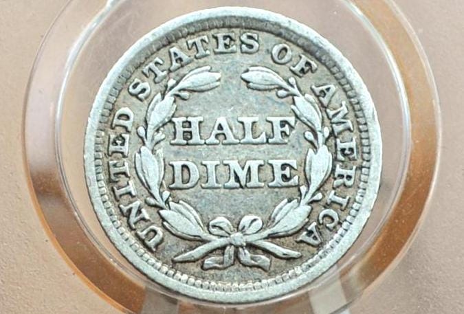 1854 Half Dime - XF (Extremely Fine); Great Coin - 1854 Seated Liberty Half Dime - Early American Coin, 1854 Silver Half Dime Liberty Seated