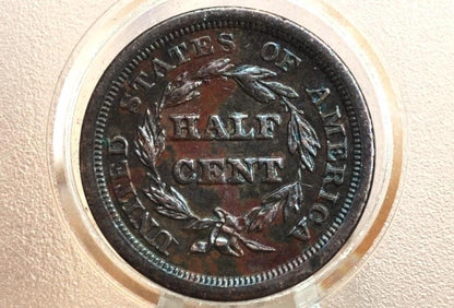 1851 Braided Hair Half Cent - AU (About Uncirculated) - 1851 US Half Cent - 1851 Half Penny - US Half Cents
