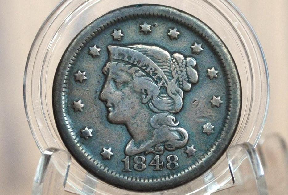 1848 Braided Hair Large Cent - Choose by Grade VG-VF - 1848 Coronet Cent - 1848 US Large Cent - Braided Hair 1839 to 1857
