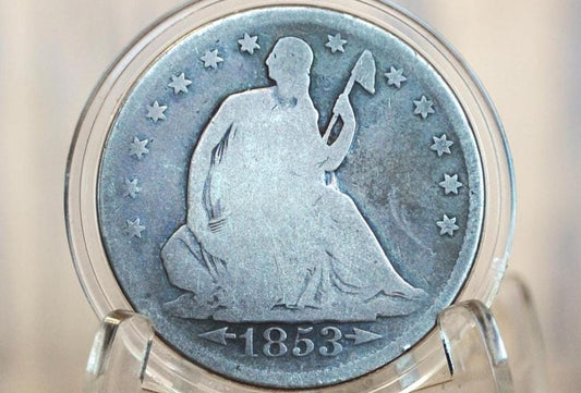 1853 Seated Liberty Half Dollar - VG - 1853 Liberty Seated Silver Half Dollar 1853 - All TreasureHunterCo. Coins are Authentic