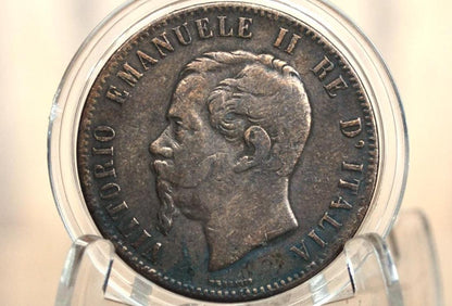 1867 Italian 10 Centesimi - Great Condition (VF) - 1867 10 Cent Coin Italy - Vittorio Emanuele II - Copper
