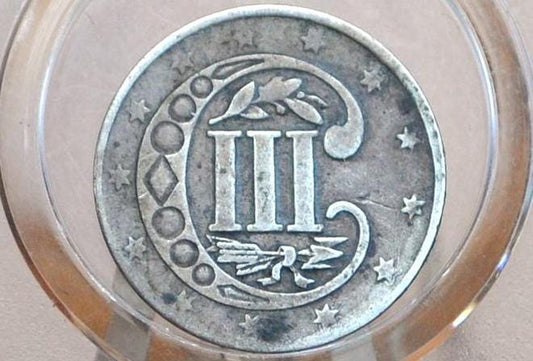 1856 Three Cent Silver US Coin - VG+ Detail, Holed - 1856 3 Cent Trimes Silver 3 Cent Piece - Great & Affordable Collection Piece