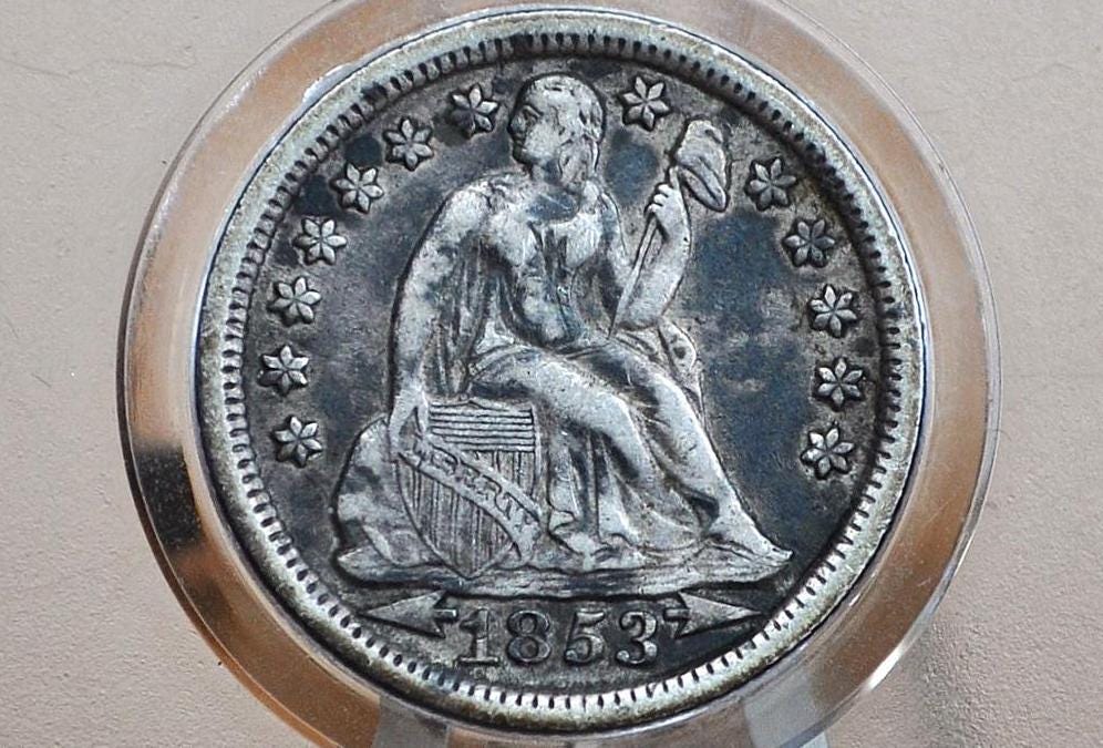 1853 Seated Liberty Dime - (F) Fine - 1853 Silver Dime / 1853 Liberty Seated Dime 1853 With Arrows