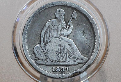 1837 Seated Liberty Dime - Fine Detail - No Stars, Small Date - First Year Made - 1837 Silver Dime / 1837 Us 1 Dime Liberty Seated 1837