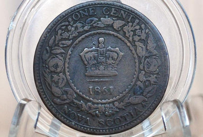 1861 Nova Scotia One Cent - VF Grade / Condition (Very Fine) - Small Rosebud - Nova Scotia 1 Penny 1861 Cent - Only 4 Years of Issue