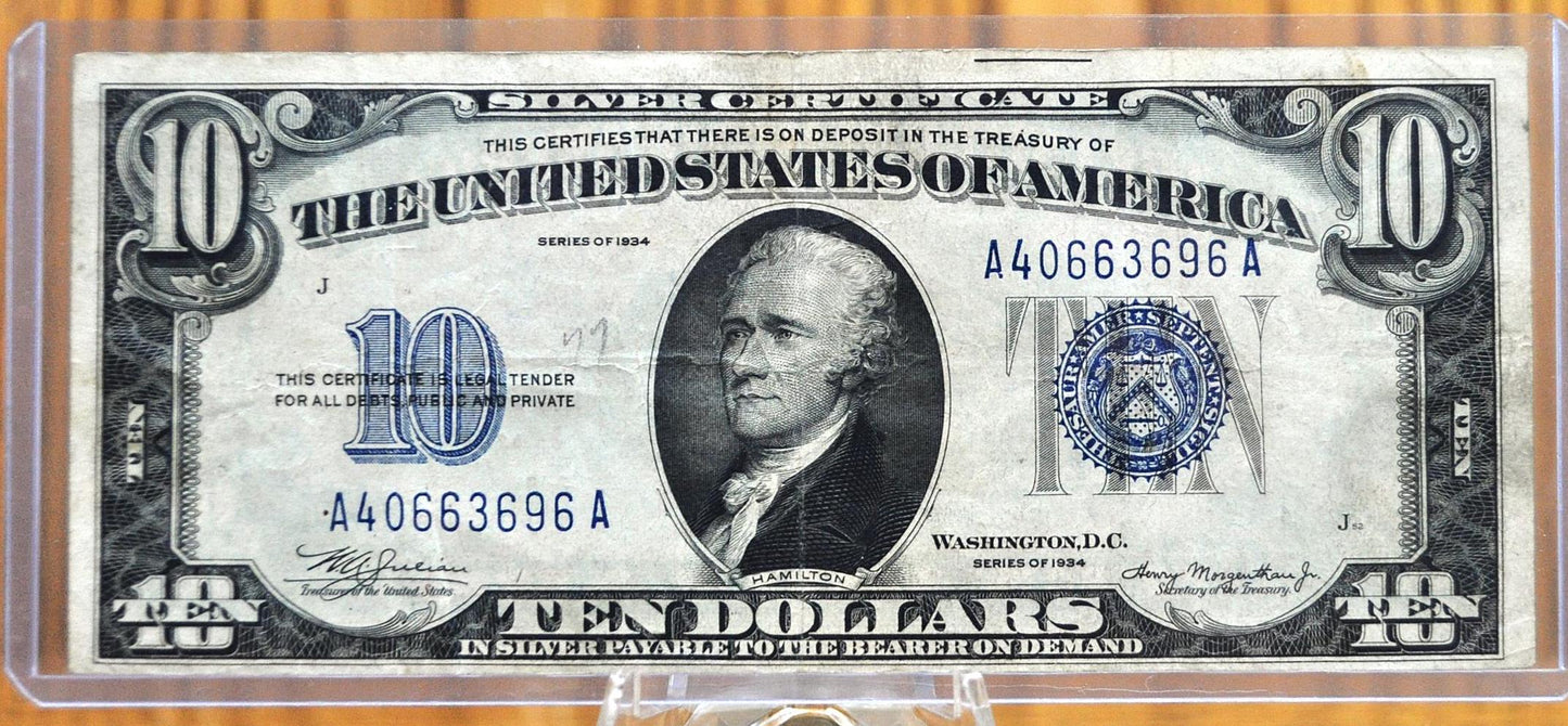 1934 10 Dollar Silver Certificate Mule Note - Rev. 585+ - Choice of Grade - Blue Seal 1934 Ten Dollar Silver Cert Mule Note - Fr#1701m