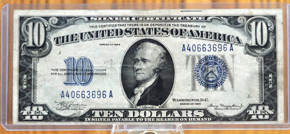 1934 10 Dollar Silver Certificate Mule Note - Rev. 585+ - Choice of Grade - Blue Seal 1934 Ten Dollar Silver Cert Mule Note - Fr#1701m
