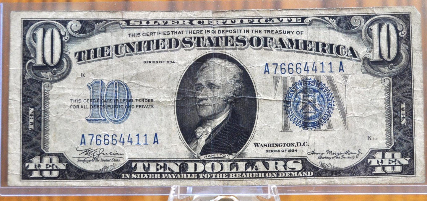 1934 10 Dollar Silver Certificate Mule Note - Rev. 585+ - Choice of Grade - Blue Seal 1934 Ten Dollar Silver Cert Mule Note - Fr#1701m