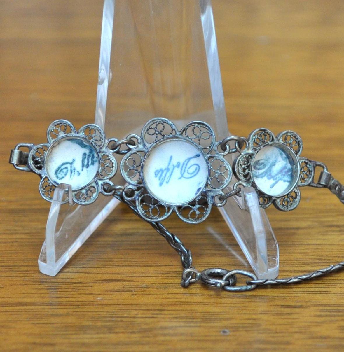 Authentic Sterling Silver Delft Porcelain Bracelet - 7in Length - Signed Delft Porcelain - Vintage Delft Windmill Porcelain Bracelet 925