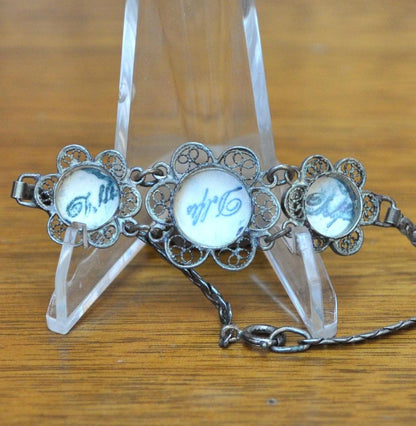 Authentic Sterling Silver Delft Porcelain Bracelet - 7in Length - Signed Delft Porcelain - Vintage Delft Windmill Porcelain Bracelet 925