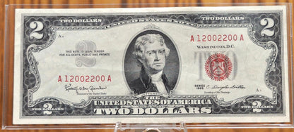 1963 Legal Tender 2 Dollar Note - XF (Extremely Fine) - Fancy Serial Number - 1963 Two Dollar Red Seal U.S. Note - Fr#1513 - A12002200A
