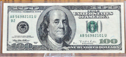 1996 100 Dollar Federal Reserve Note - New York Issue, AB Block - Suffix U - Series 1996 One Hundred Dollar New York Note - Fr.2175-B