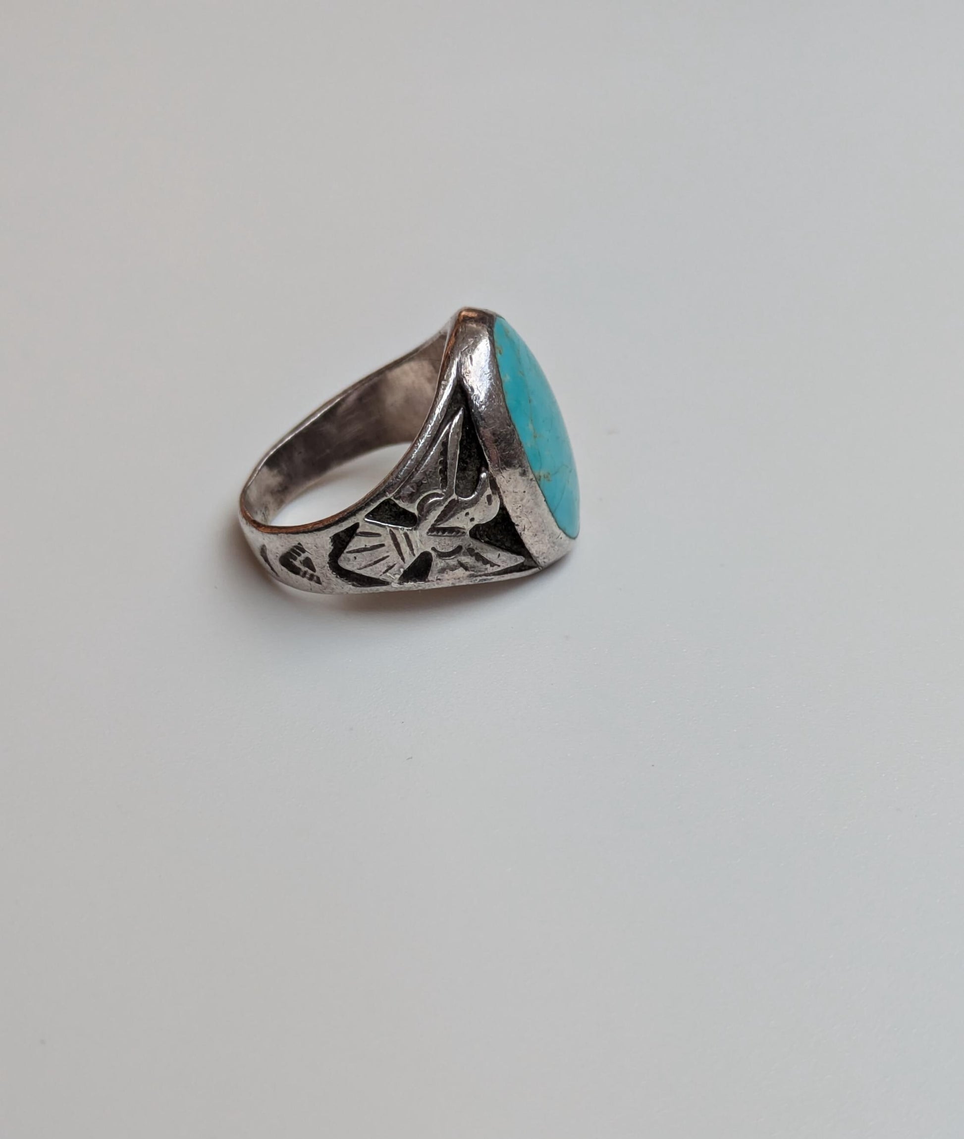 Rare Sterling Silver Men's Turquoise Silver Thunderbird Ring - Size 10 - Rare Native American Jewelry