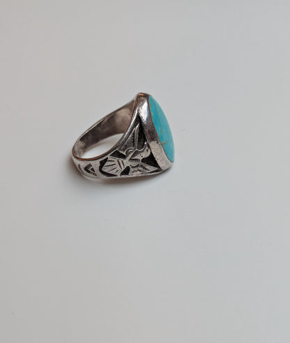 Rare Sterling Silver Men's Turquoise Silver Thunderbird Ring - Size 10 - Rare Native American Jewelry
