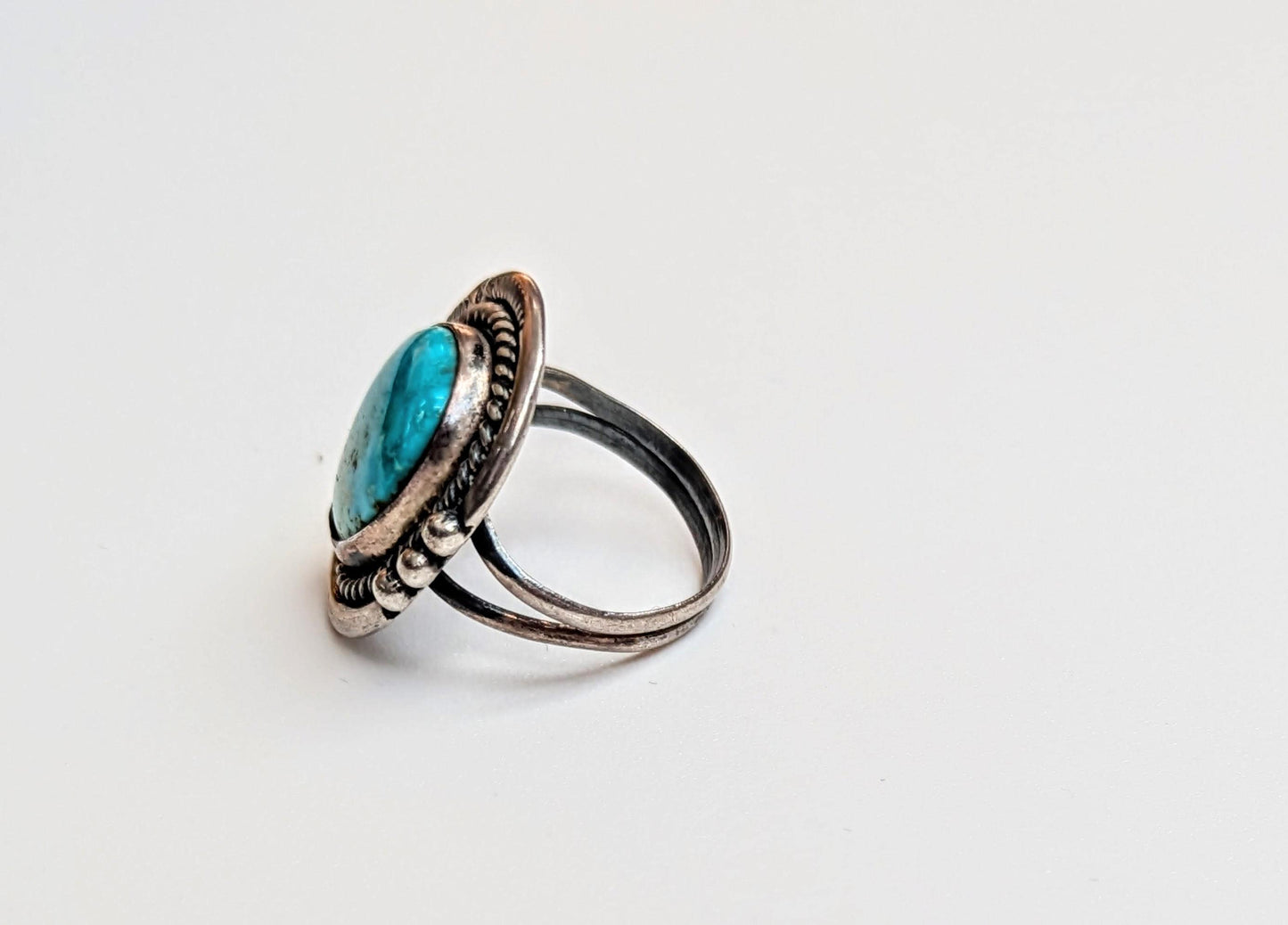 Intricate Sterling Silver Navajo Turquoise Ring - Size 6 - Bright Turquoise Ring - Coiled Dome Ring
