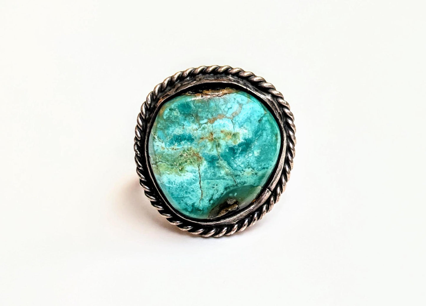 Incredible Sterling Silver Fox Turquoise Ring - Size 7 - Rare Native American Jewelry - Coiled Dome Ring