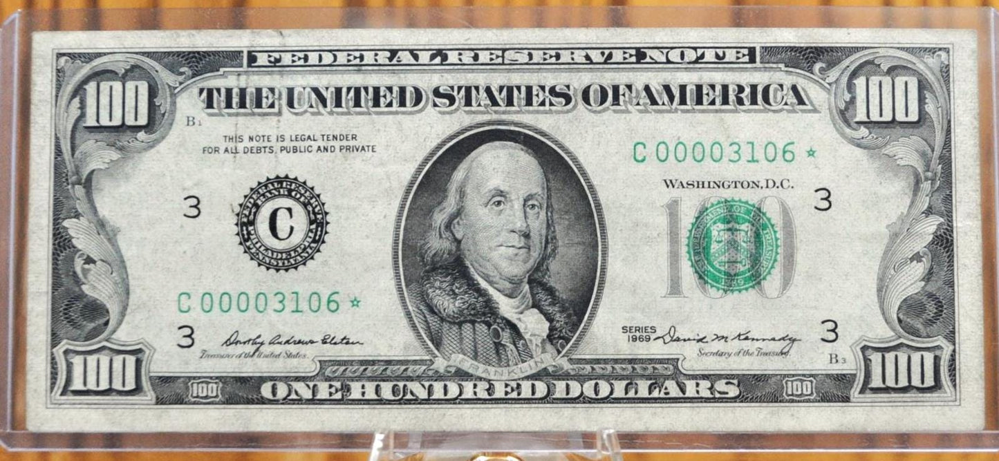 1969 Federal Reserve 100 Dollar Star Note - Very Low Serial Number - Philadelphia (C) - 1969 One Hundred Dollar Star Note - Fr#2164-C*