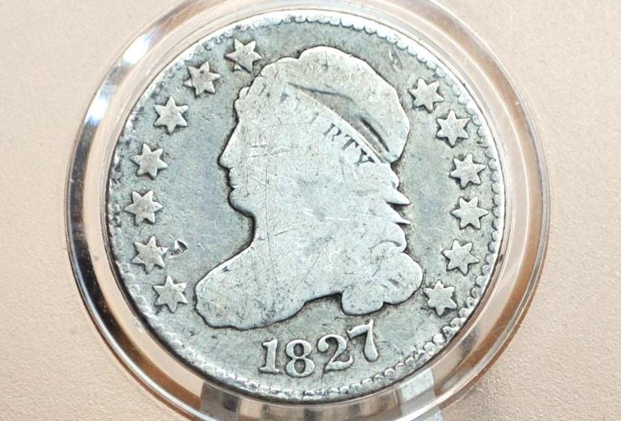 1827 Dime Capped Bust - G+ - Great Collection Coin - Pointed Top 1 1827 Silver Dime US One Dime 1827 Bust Dime, Historic Coin Type