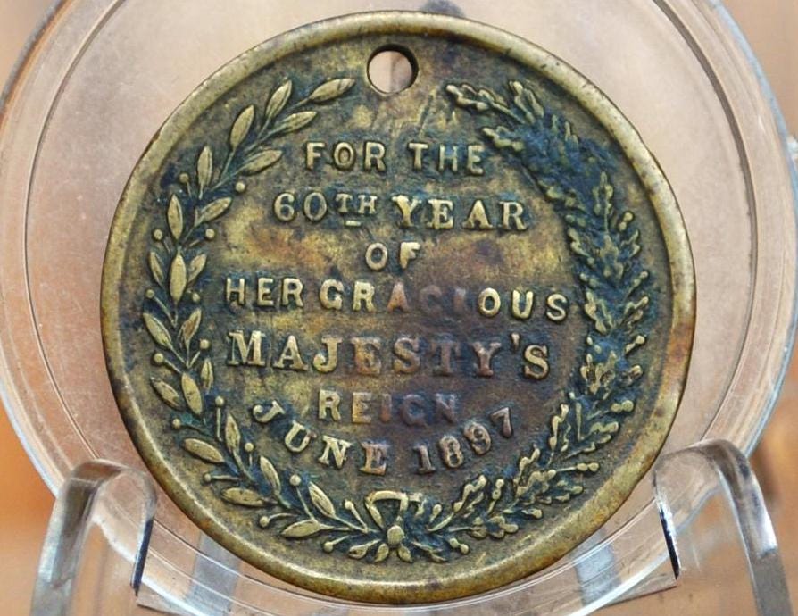 1897 Queen Victoria Jubilee Holed Medal - Great Condition - Historical Medal - Brass -