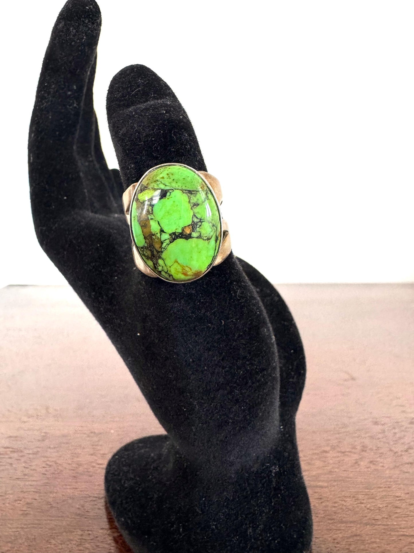 Environmental 925 Sterling Silver Green Copper Turquoise Ring - Size 8 - Desert Rose Trading Green Copper Turquoise Silver Ring