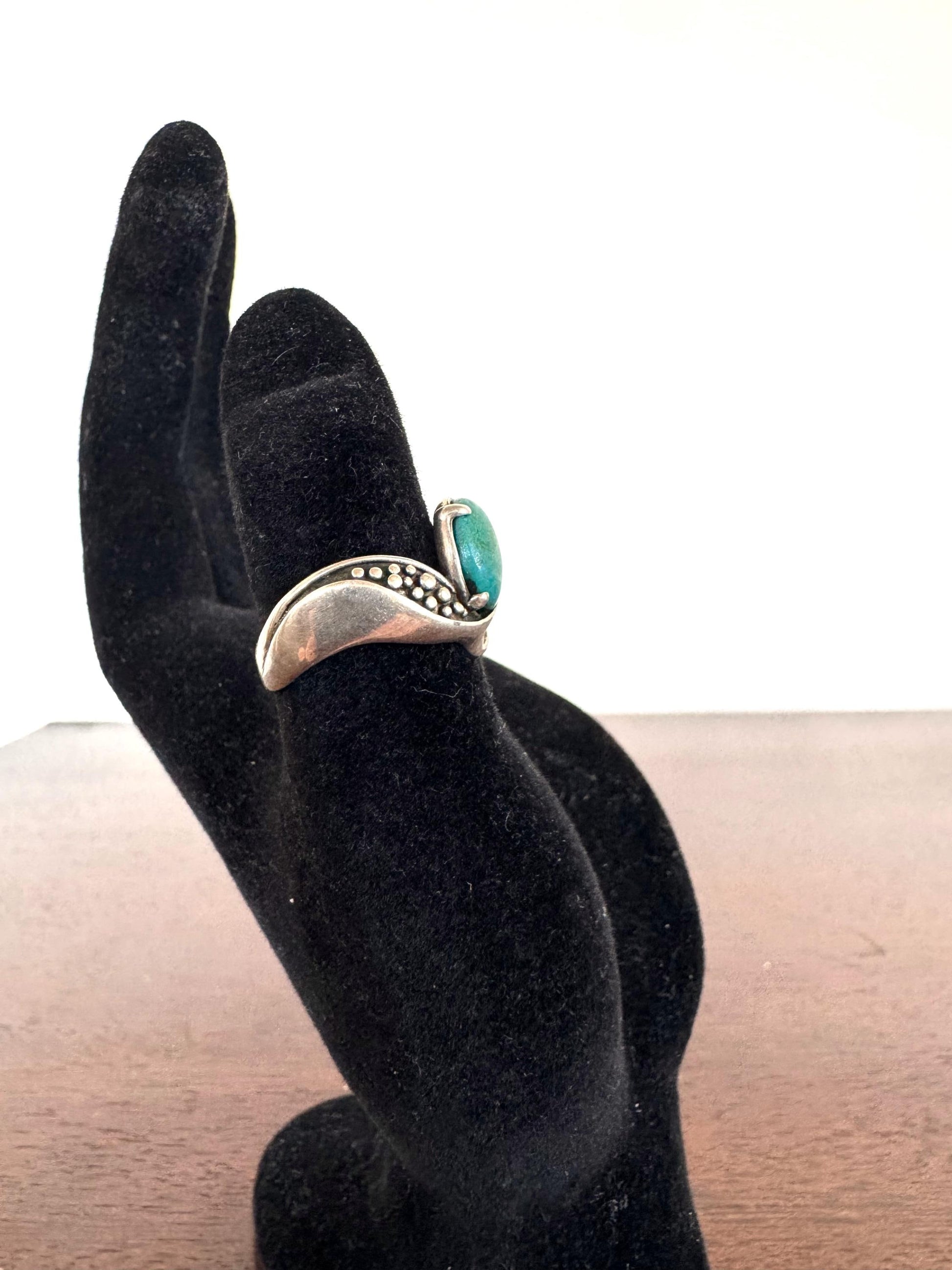 Ornate Sterling Silver Dokus Turquoise Ring - Size 6 - Dokus Ornate Design Ring - 925 Dokus Ring