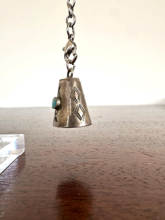Vintage Fred Harvey Era Southwestern Native American Turquoise Sterling Silver Bell Charm - Sterling Silver Native American Charms