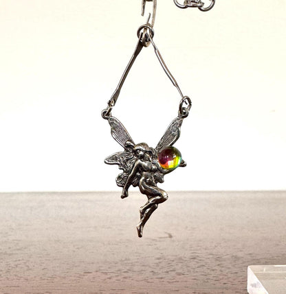 Beautiful Mythical Fairy Dichromatic Glass Ball Charm - Dichromatic Fairy - Pewter Fairy Charm