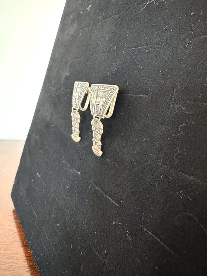 Antique Sterling Silver Incan Peruvian Screwback Earrings - Incan Alpaca Earrings - Viracocha Alpaca Earrings